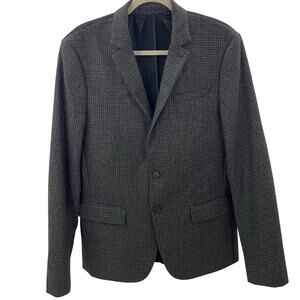 AllSaints Men’s 40 Suit Coat Blazer Wool Blend Leather Elbow Patches Gray Black